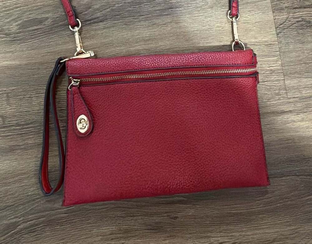 Sondra Roberts Red Pebbled Leather Crossbody Bag Wristlet